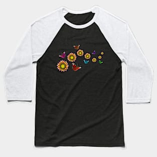 blooming garden, colorful butterflies Baseball T-Shirt